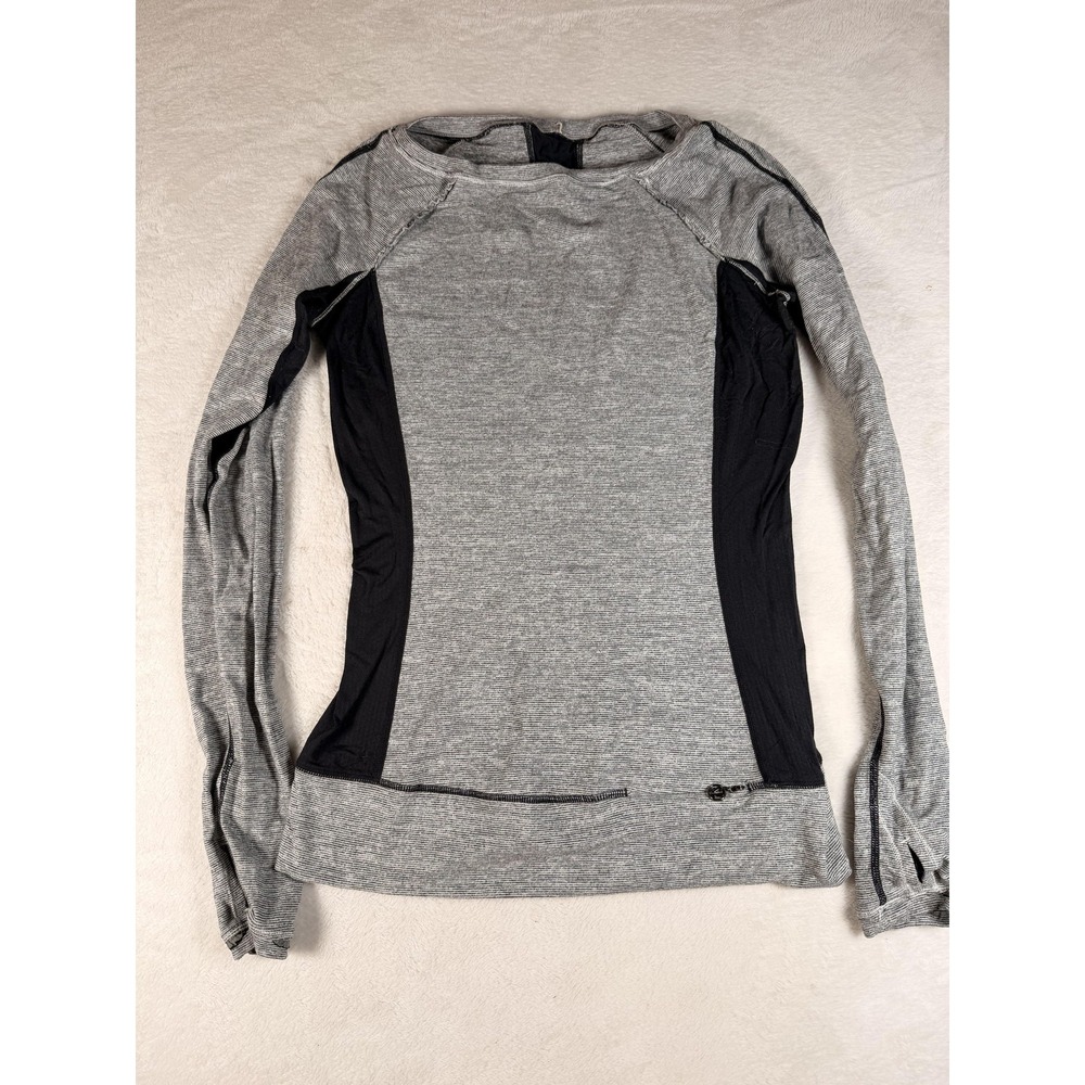 Lululemon Shirt Womens Small Gray Black Long Sleeve Running Athletic Top